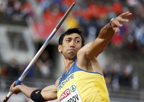 Kasyanov of Ukraine competes during the javelin throw heats of the men's decathlon at the European Athletics Championships in Helsinki