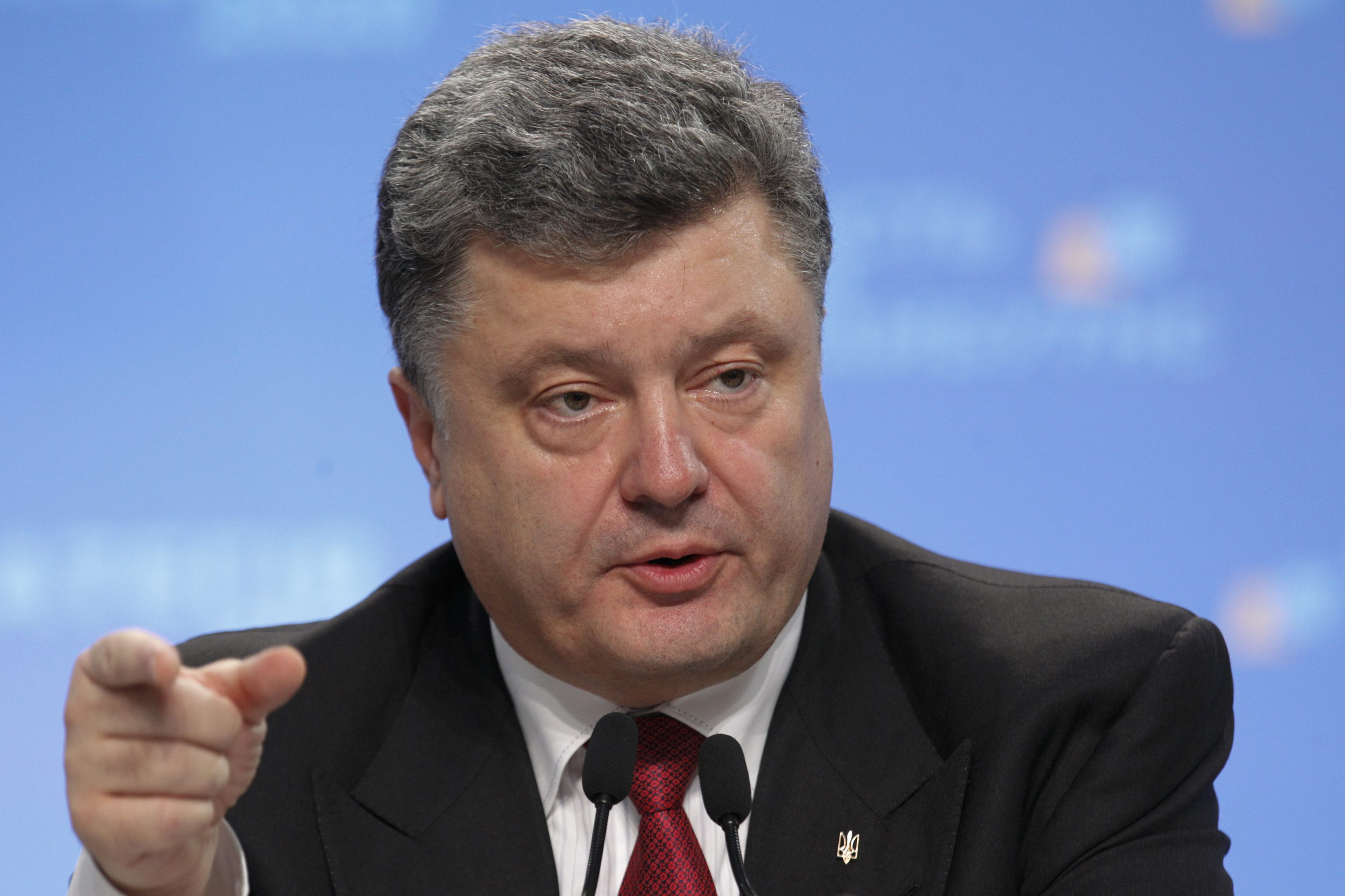 Ukraine's President Petro Poroshenko speaks to the media during a news conference in Kiev