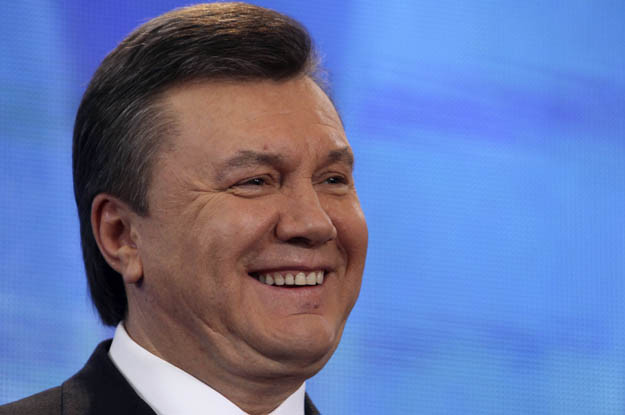 Ukrainian presidential candidate Viktor Yanukovich smiles as he talks to the media in Kiev